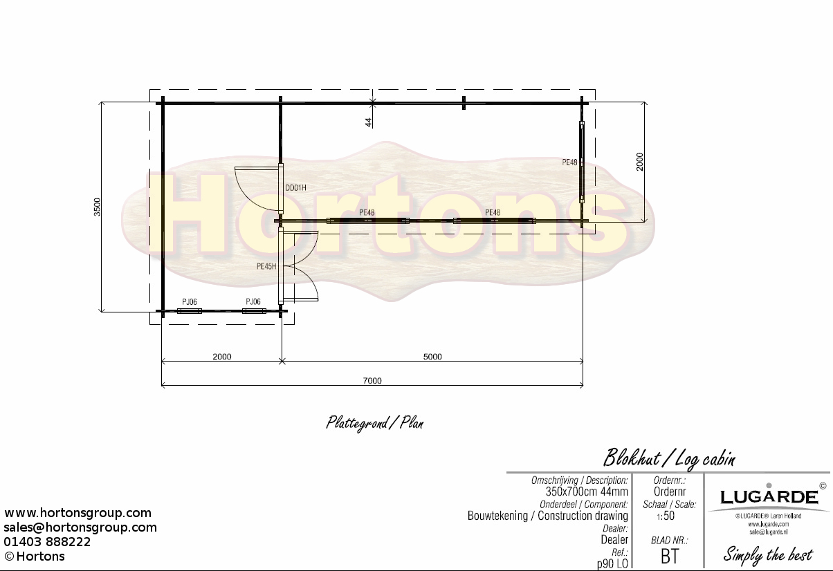 Lugarde Flat roof Log Cabin Bordeaux 7.0 x 3.5m