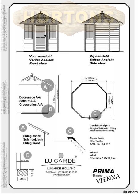 2.5m Octagonal Summerhouse Lugarde Prima Vienna