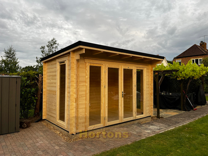 28mm, 4x2m pent roof Oxshott log cabin