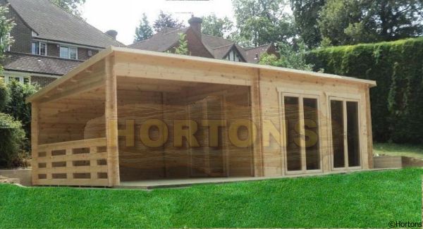 Log Cabin 10m X 4m Pent Roof 35mm Log Cabin With Barbecue Area